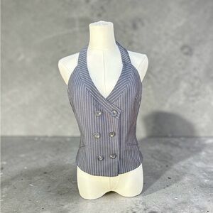 Pinstripe Halter Vest Top Double Breasted Tailored Waistcoat Y2K Office Chic